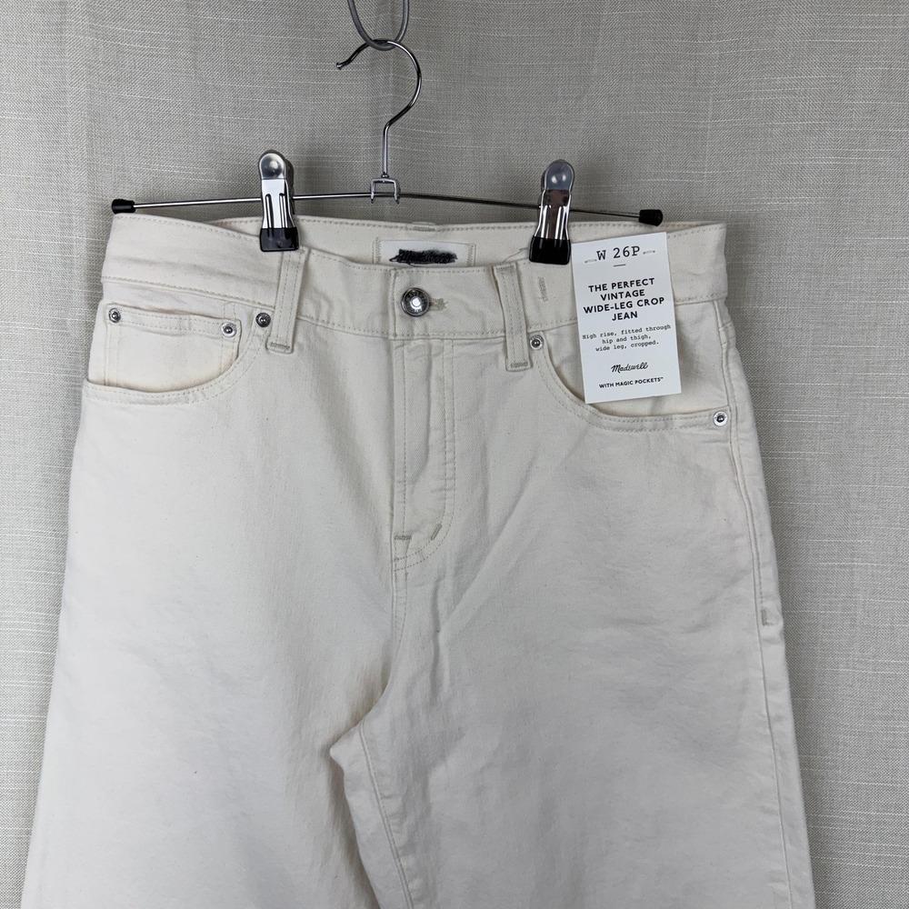 Madewell Perfect Vintage Jeans Womens 26P White High Rise Wide Leg Crop Denim - Picture 3 of 16